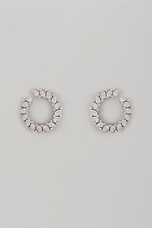 White Finish Swarovski Zircon Stud Earrings In Sterling Silver