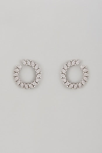 White Finish Swarovski Zircon Stud Earrings In Sterling Silver