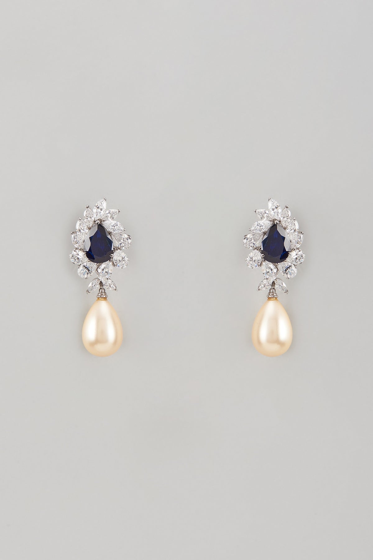 White Finish Swarovski Zircon & Sapphire Synthetic Stone Dangler Earrings In Sterling Silver