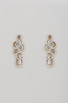 White Finish Yellow & White Swarovski Zircon Dangler Earrings In Sterling Silver