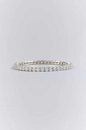Silver Finish White Stone Bangle In Sterling Silver