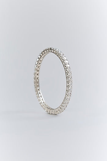 Silver Finish White Stone Bangle In Sterling Silver