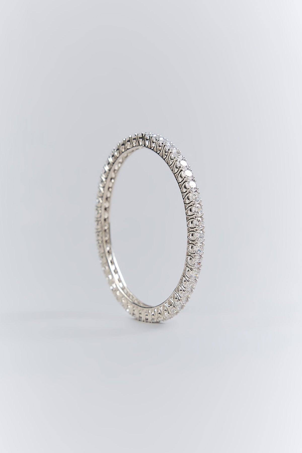 Silver Finish White Stone Bangle In Sterling Silver