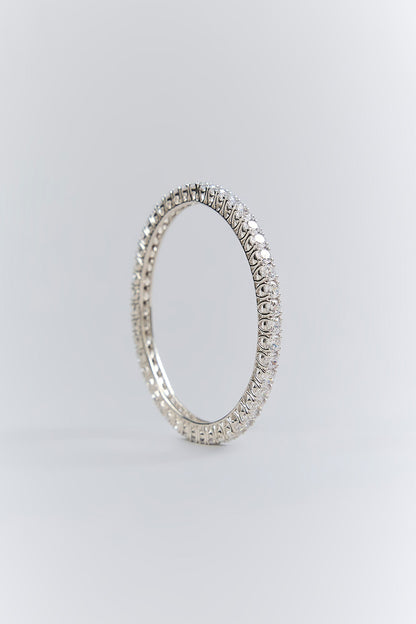 Silver Finish White Stone Bangle In Sterling Silver