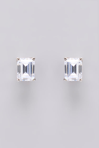 White Finish White Stone Stud Earrings In Sterling Silver