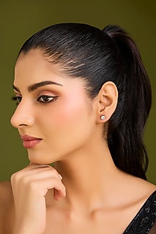 White Finish White Stone Stud Earrings In Sterling Silver