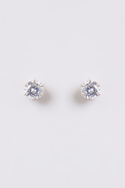 White Finish White Stone Stud Earrings In Sterling Silver