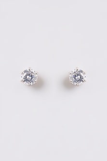 White Finish White Stone Stud Earrings In Sterling Silver