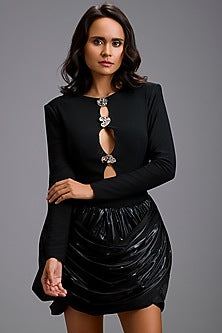 Black Net Metallic Brooch Shimmer Dress