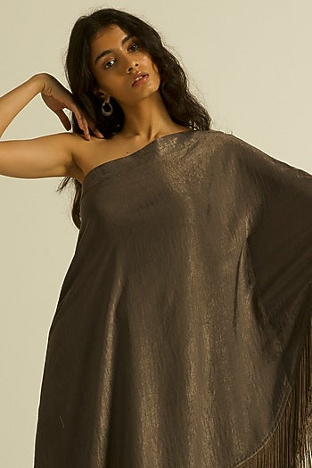 Grey Polyester Co-Ord Set With Fringes