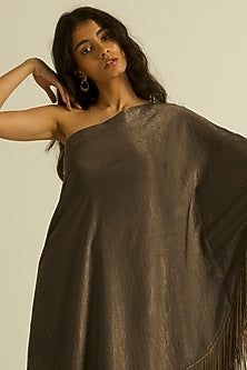 Grey Polyester Co-Ord Set With Fringes