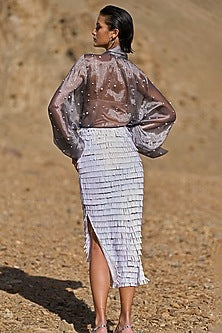 White Recycled Polyester Sequins Fringed Maxi Skirt