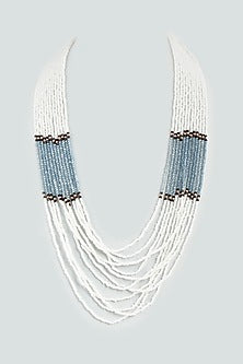 White & Watery Blue Crystal Beaded Long Necklace