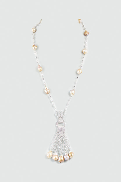 White Finish Zircons & Barok Latkan Necklace