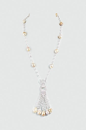 White Finish Zircons & Barok Latkan Necklace