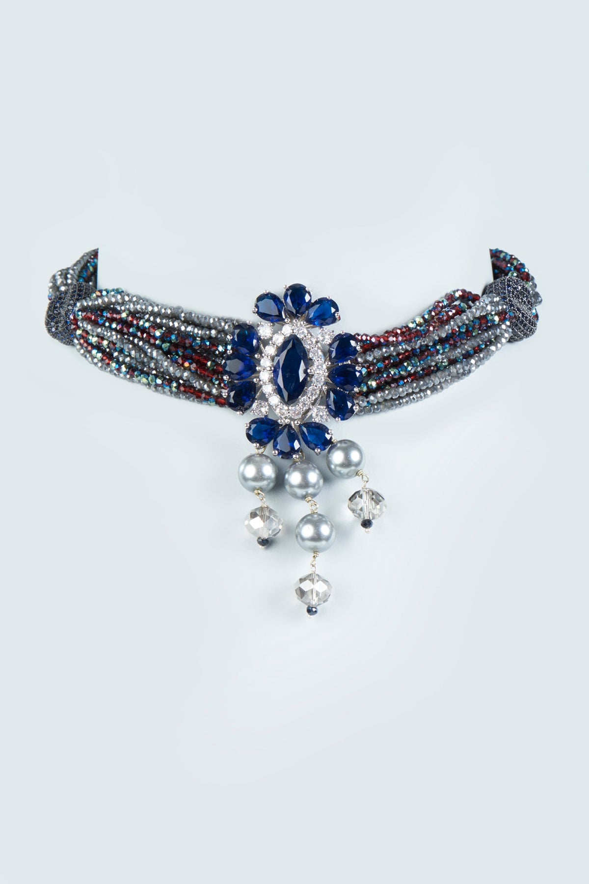 Navy Blue Beaded Choker Necklace