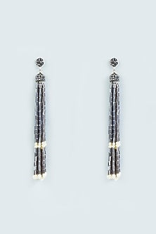Grey Beaded Dangler Earrings