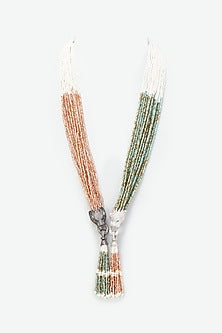 Two-Tone Finish Green & Orange Crystal Long Necklace
