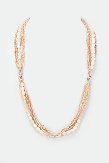 Rose Gold Finish Orange & White Crystal Long Necklace