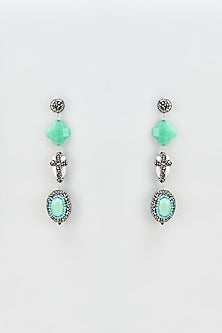 Black Rhodium Finish Green Crystal Dangler Earrings