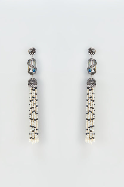 Black Rhodium Finish Crystal Dangler Earrings