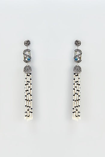 Black Rhodium Finish Crystal Dangler Earrings