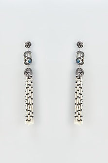 Black Rhodium Finish Crystal Dangler Earrings