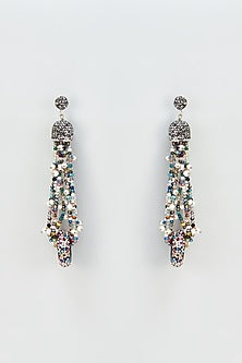 Black Rhodium Finish Multi-Colored Crystal Dangler Earrings