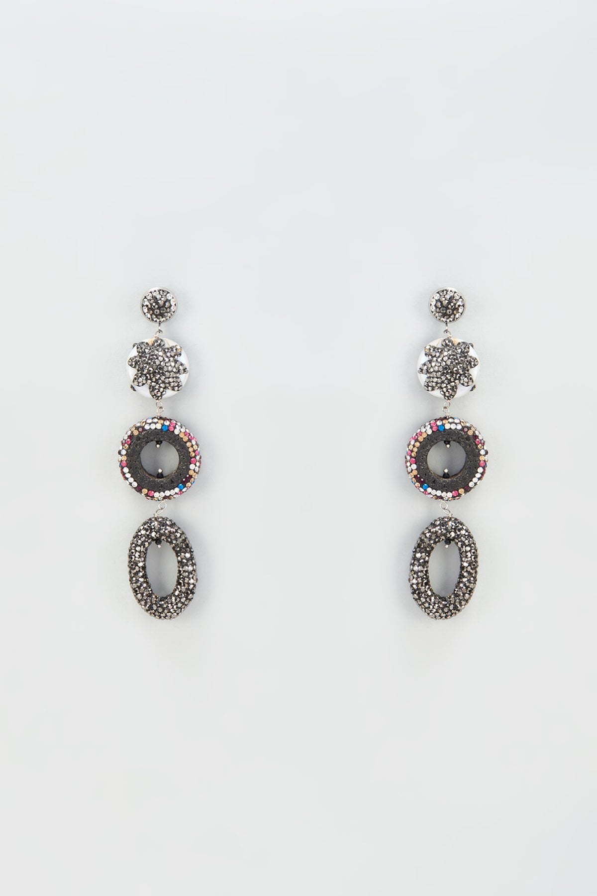 Black Rhodium Finish Beaded Dangler Earrings