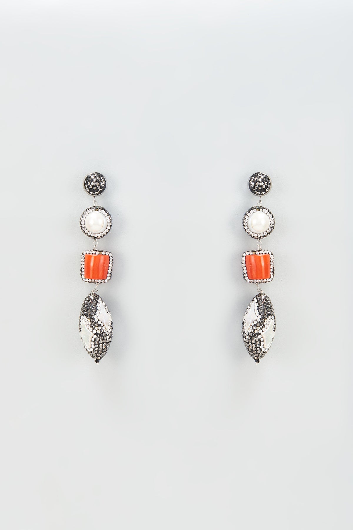 Black Rhodium Finish Beaded Dangler Earrings