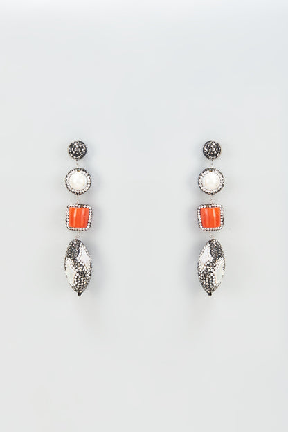 Black Rhodium Finish Beaded Dangler Earrings