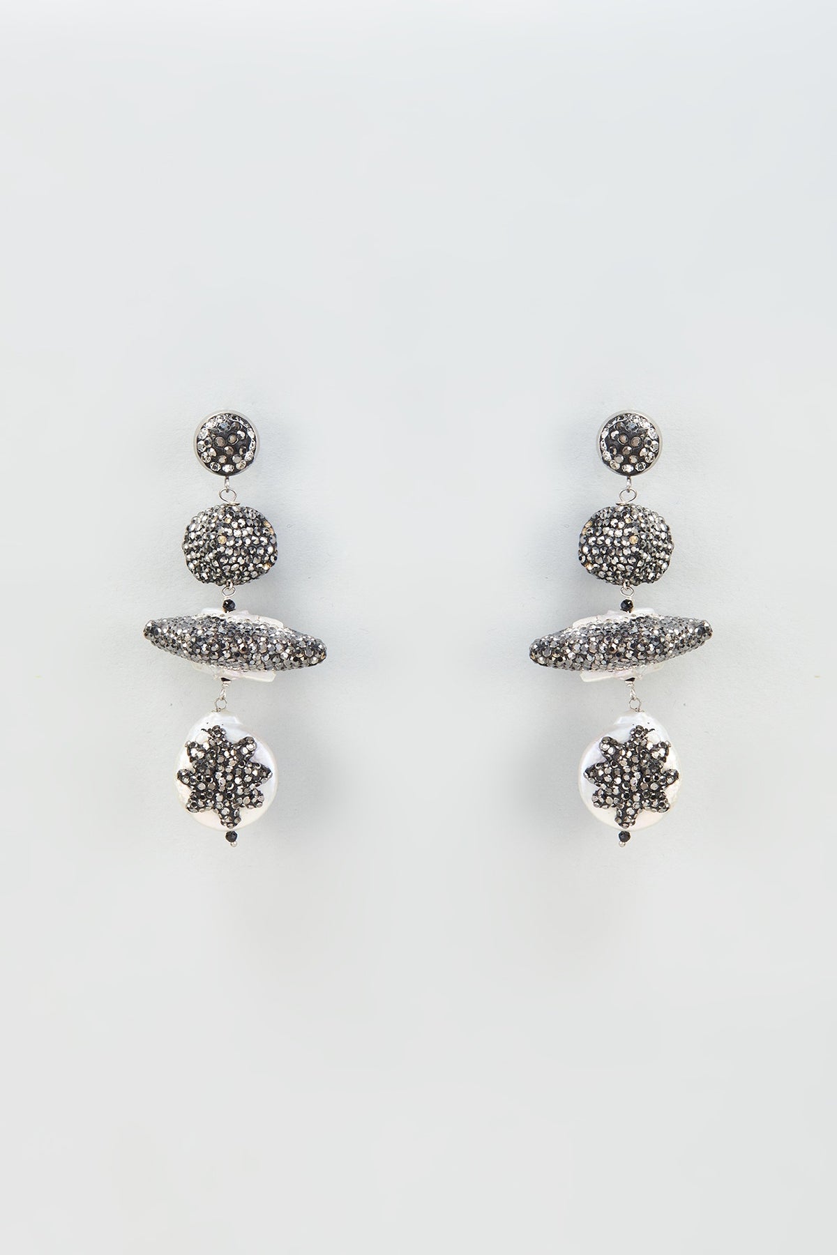 Black Rhodium Finish Beaded Dangler Earrings