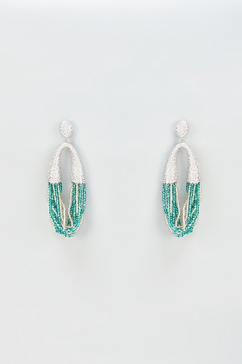 White Finish Aqua Crystal Dangler Earrings