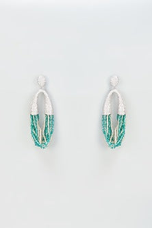 White Finish Aqua Crystal Dangler Earrings