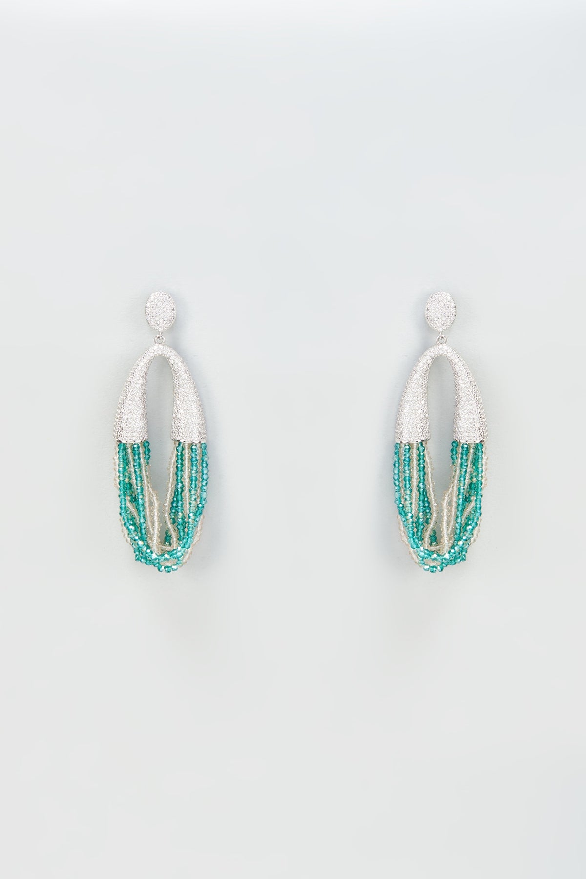 White Finish Aqua Crystal Dangler Earrings