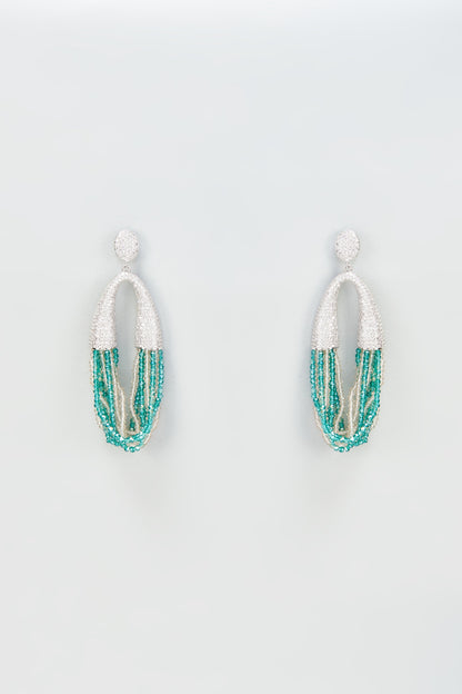 White Finish Aqua Crystal Dangler Earrings