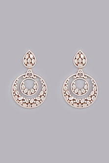 Rose Gold Finish Zircons Chandbali Earrings
