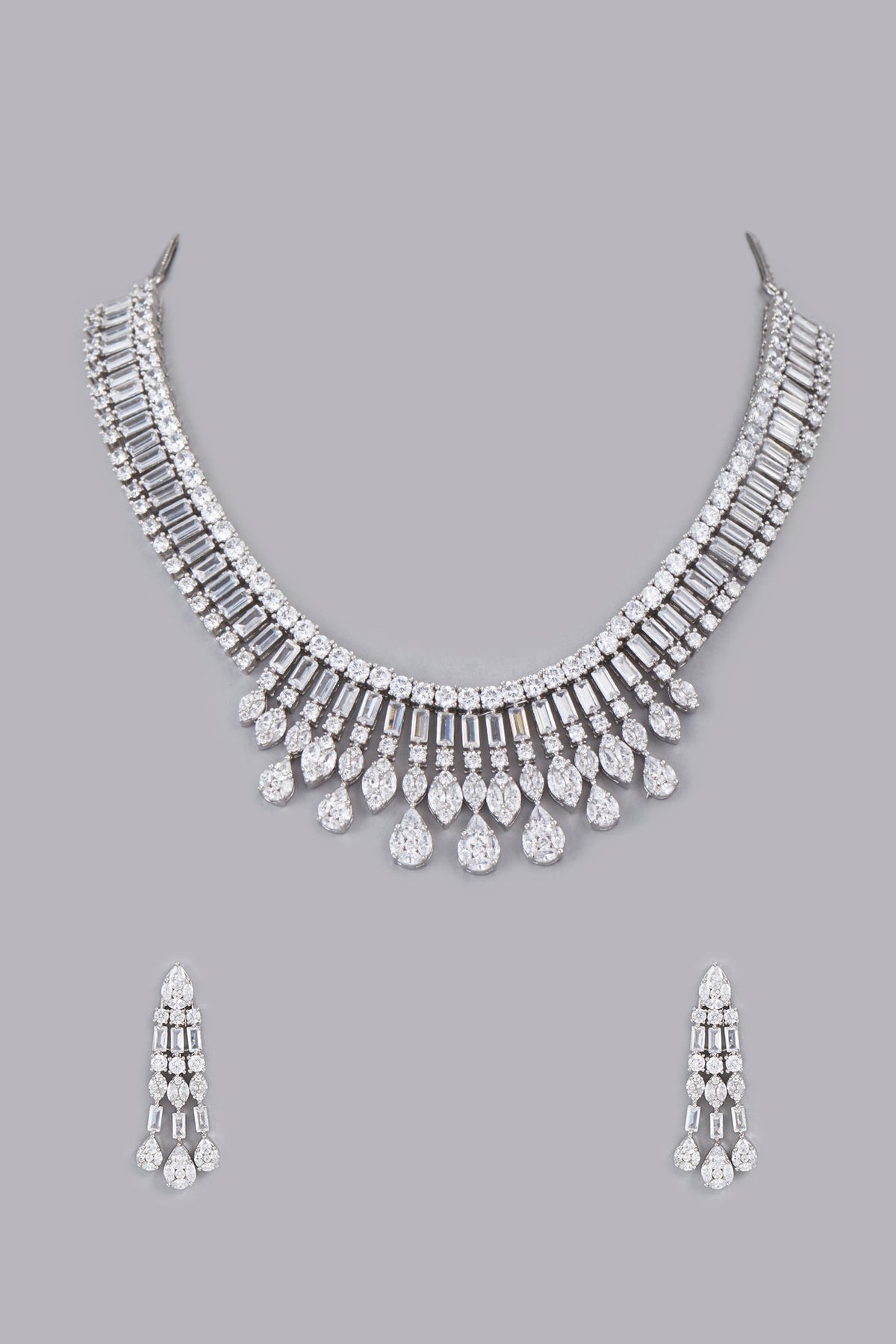 White Finish Zircons Necklace Set