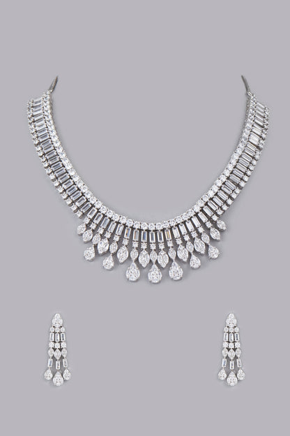 White Finish Zircons Necklace Set