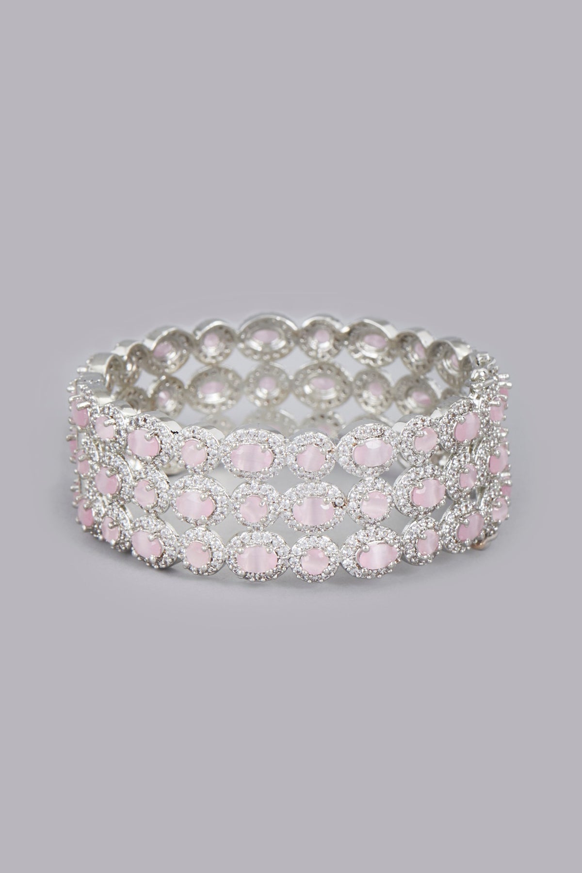White Finish Pink Stones & Zircons Bracelet
