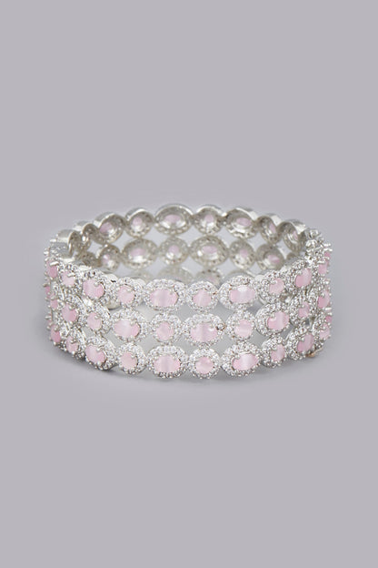 White Finish Pink Stones & Zircons Bracelet