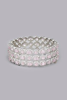 White Finish Pink Stones & Zircons Bracelet