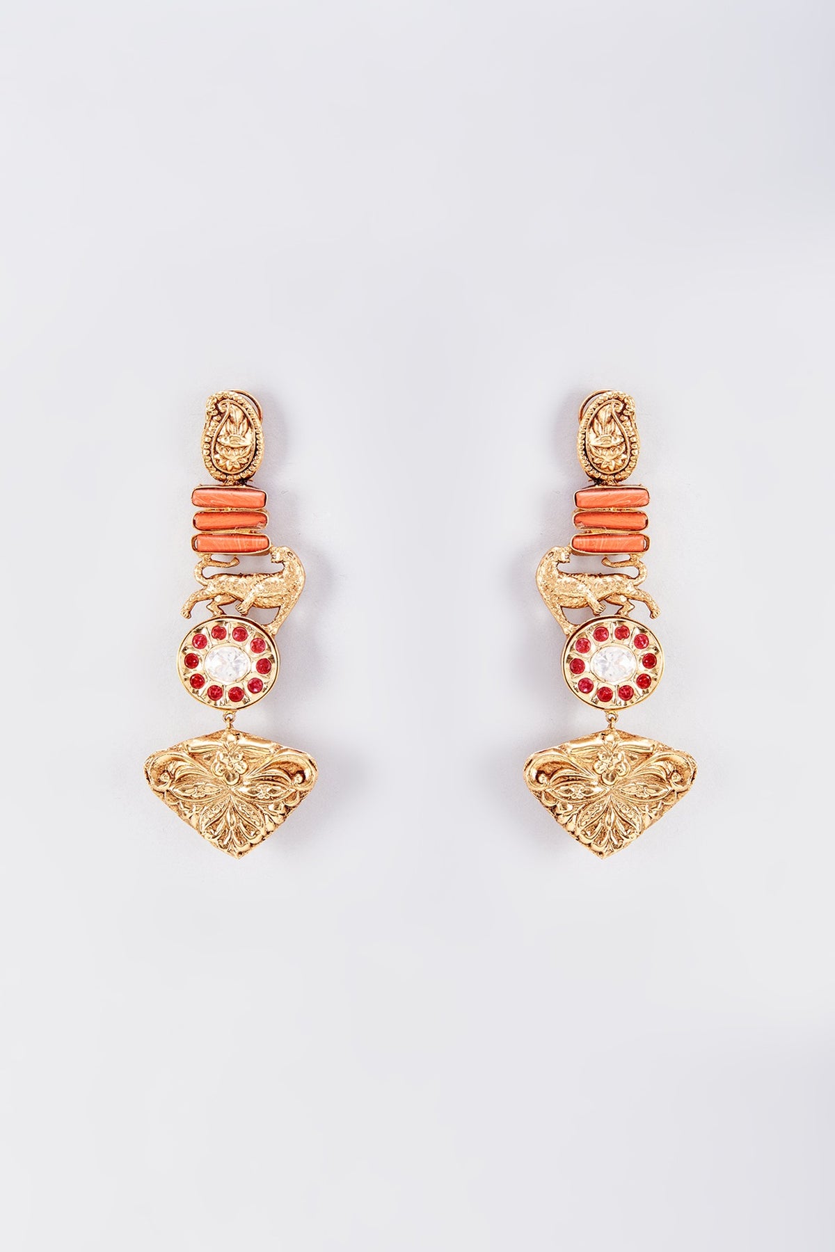Gold Finish Animal Dangler Earrings