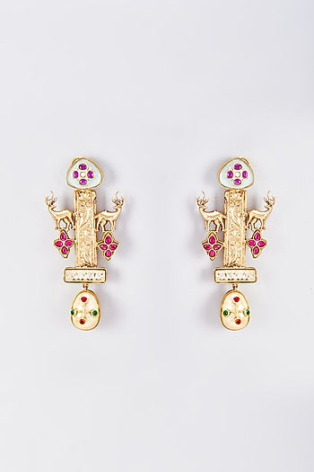 Gold Finish Animal Dangler Earrings