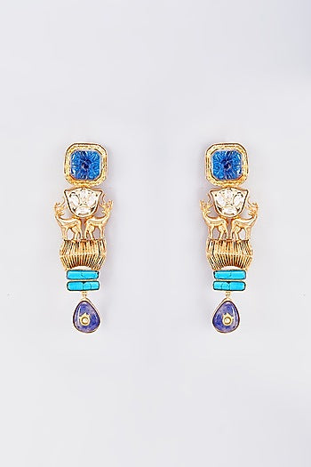 Gold Finish Animal Dangler Earrings