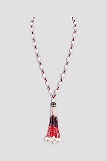 Black Rhodium Finish Crystal & Freshwater Pearl Mala