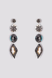 Black Rhodium Finish Stone Dangler Earrings