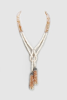 Black Rhodium Finish Crystal & Pearl Mala