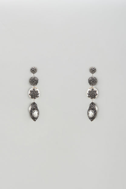 Black Rhodium Finish Beaded Dangler Earrings
