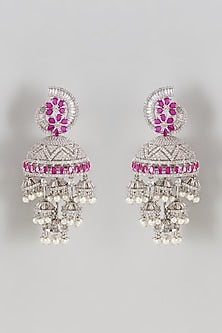 White Finish American Diamond Dangler Earrings